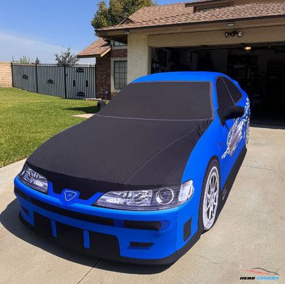 blue and black car cover